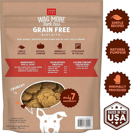 Cloud Star Wag More Bark Less Crunchy Grain Free Dog Treats, Pumpkin, 2.5 lb. Pouch - PAWPICO