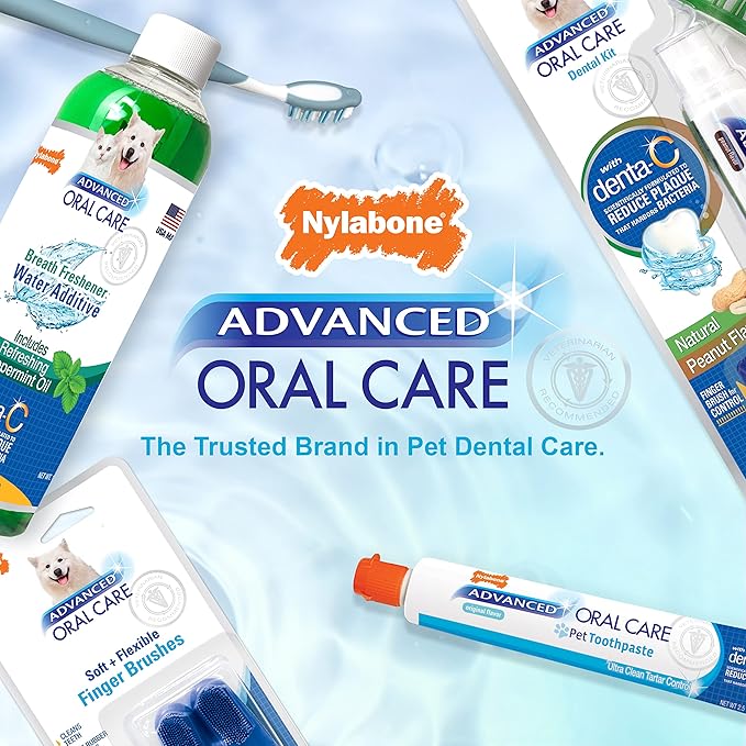 Nylabone Advanced Oral Care Cat & Dog Water Additive for Dental Care - Liquid Tartar Remover - Dog Breath Freshener & Teeth-Cleaning Liquid - Peppermint (16 oz.) Nylabone