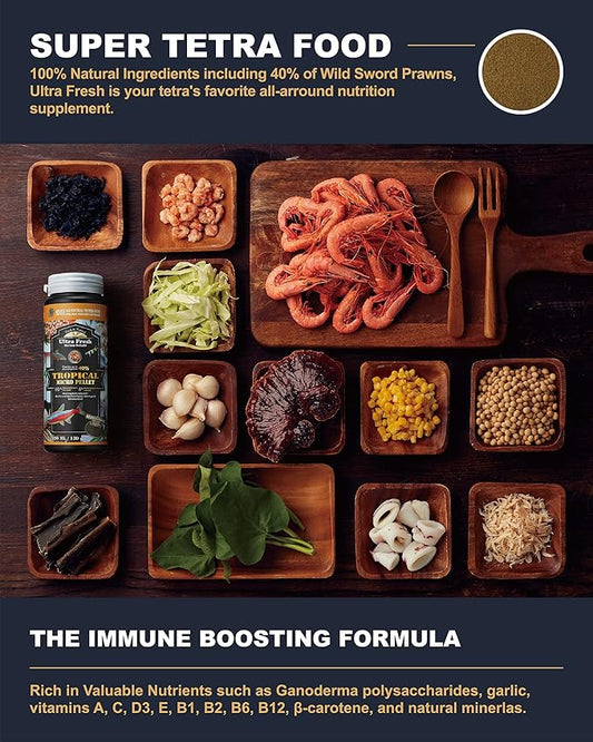 Ultra Fresh Tetra Fish Food, Slow Sinking, All Natural Ingredients, Wild Sword Prawns, Spirulina, Color Enhancement, Small Granules , Tropical Micro Pellet 1.87 oz UltraFresh-ShrimpDelight