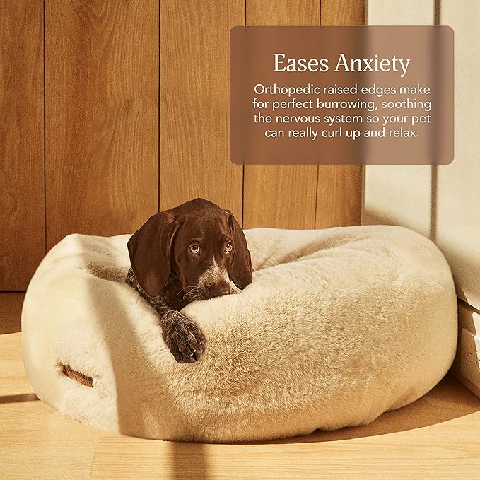 UnHide Floof Pet Bed - Medium (28" x 10") - Extra Soft Dog Bed - Removable Faux Fur Cover - Machine Washable - Helps Ease Pet Anxiety & Provides The Perfect Sleep - Taupe Ducky - PAWPICO
