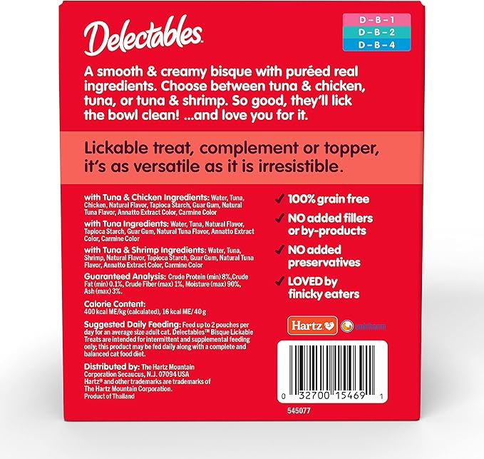 Delectables Bisque Lickable Wet Cat Treats - Chicken, Tuna & Shrimp, 12 count Hartz