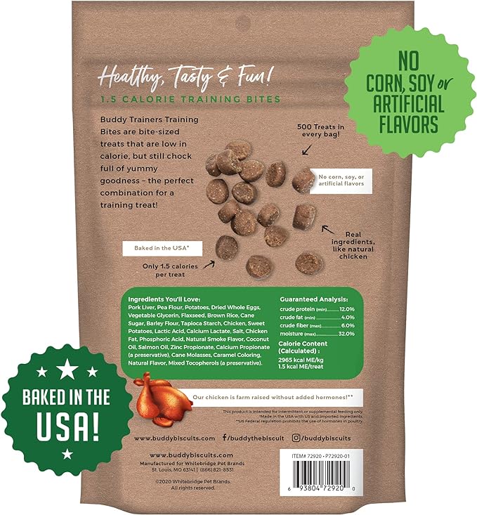 Buddy Biscuits Trainers 10 oz. Pouch of Training Bites Soft & Chewy Dog Treats Made with Chicken Flavor - PAWPICO