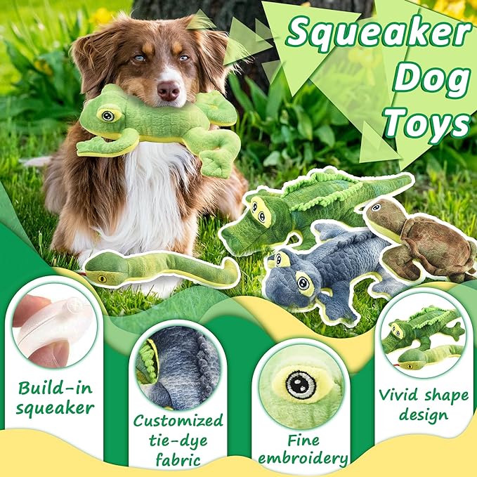 Stuffed Animal Dog Toys, 5 Pack Tough Squeaky Dog Toys, Plush Toys Assortment, Great Value Dog Toys Bundle, Woodland Series Dog Chew Toys for Large Medium and Small Dogs Puppy Pet Toys - PAWPICO