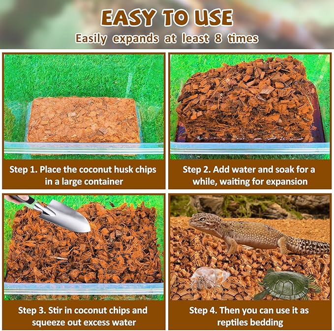 Legigo 2 Pack Coconut Chip Substrate for Reptiles, Natural Coco Husk Chip Reptiles Bedding, Compressed Coconut Chip Substrate for Snake, Tortoise, Ball Python, Gecko, Lizard Terrarium Tanks Legigo