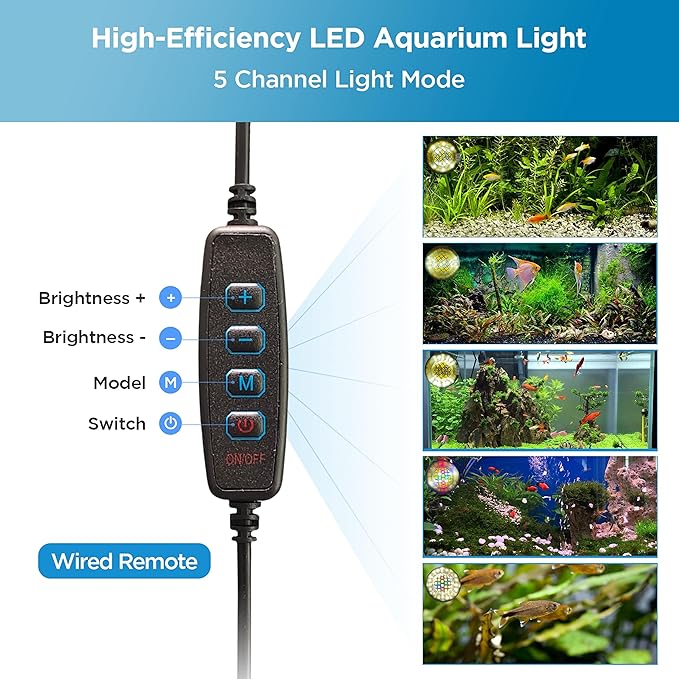 Lominie LED Aquarium Light, Remote Control 80W Planted Fish Tank Light Asta120 Clamp Clip Lamp for Freshwater Refugium Algae Fish Tank with Gooseneck (F120 80W Freshwater) Lominie
