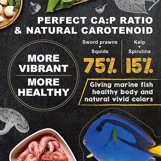 Ultra Fresh Marine Fish Food, 75% Sword Prawns + Squids, Natural Protein, Color Enhancement, for Small Saltwater Fish, Marine Shrimp Patties S 4.56oz UltraFresh-ShrimpDelight