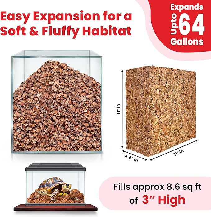 ReptiCare Compressed Coconut Chip Substrate for Reptiles 64 Quart Coco Husk Bedding Block for Ball Pythons, Snakes, Tortoises, Crested Geckos, Frogs, Hermit Crabs or Lizard Terrarium Tanks Gro-Med