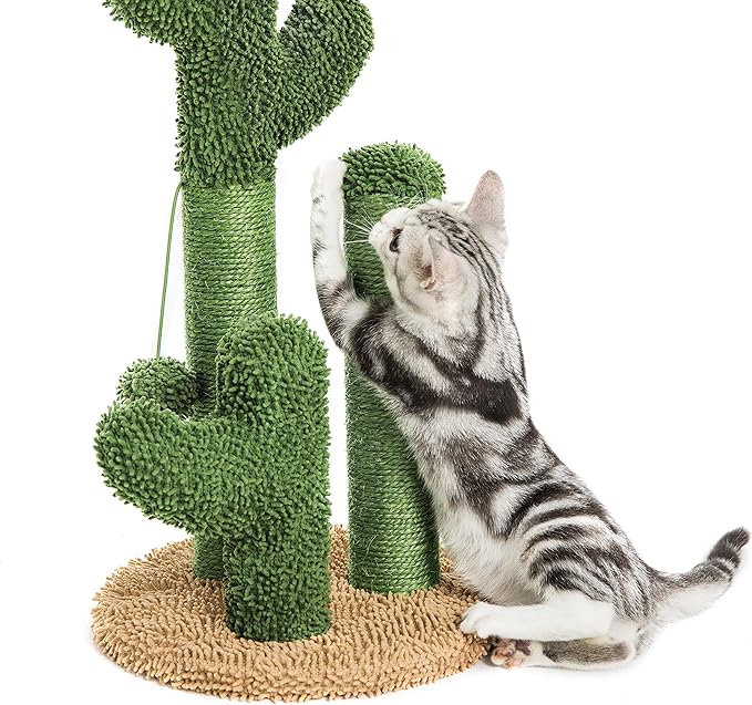 Pesofer Cactus Cat Scratching Post Cat Scratcher with 3 Scratching Poles and Dangling Ball for Kitten Medium - PAWPICO