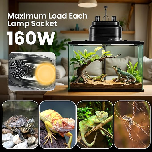 Simple Deluxe Dual Dome Reptile Light Fixture with Separate Switches, Fits Max 160W Reptile Heat Lamp/UVB Light, for Amphibians Terrarium and Tortoise Habitat SimpleDeluxe