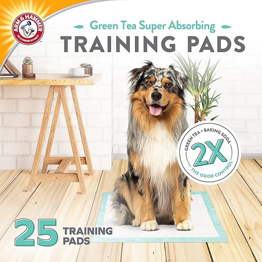 Arm & Hammer Green Tea Pet Training Pads | 25-Ct Dog Training Pads with Super Absorbing Green Tea Baking Soda for 2X The Odor Control | Leakproof & Recycled Training Pads for Dogs,White - PAWPICO