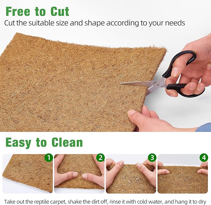 ZeeDix 10 Pieces Reptile Carpet- 12 x 12 inches Natural Coconut Fiber Pet Mat Tortoise Carpet Mat Coco Fiber Substrate Liner Pet Terrarium Liner for Lizard Turtle Snake Gecko Bearded Dragon ZeeDix