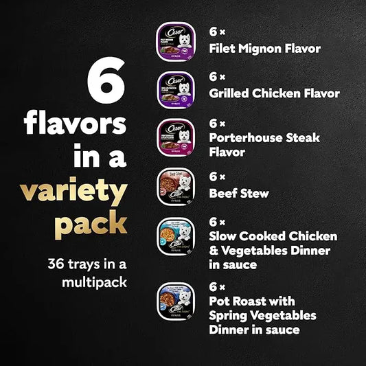 CESAR HOME DELIGHTS & Classic Loaf in Sauce Adult Wet Dog Food, Variety Pack, 3.5 oz., Pack of 36 - PAWPICO