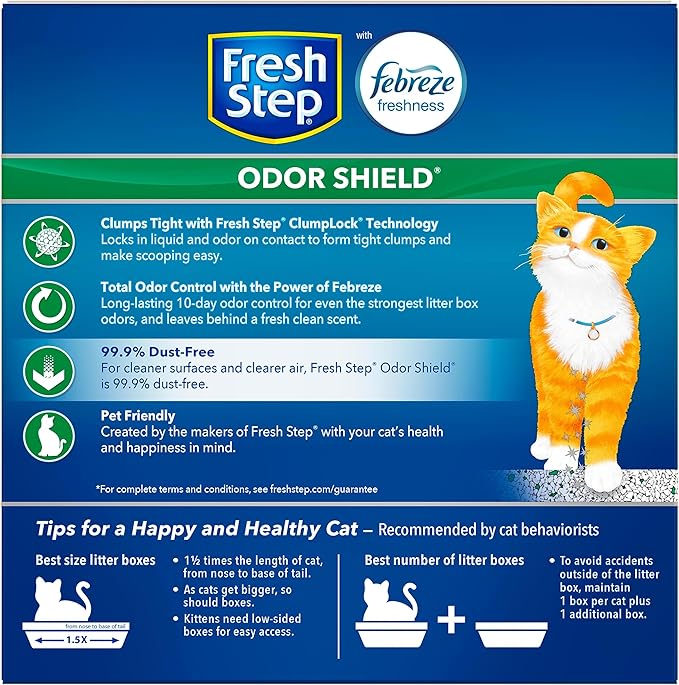 Fresh Step Odor Shield Clumping Litter With Febreze Freshness, Continuous Cat Litter Odor Eliminator, 14 lb. Box - PAWPICO