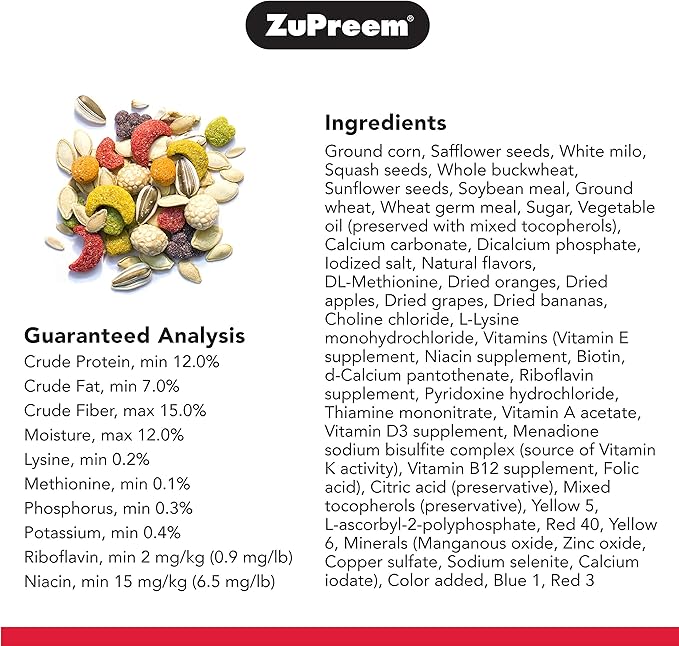 ZuPreem Sensible Seed Bird Food, Cockatiel, Lovebird, Quaker, Small Conure, Lorikeet, Seed and Pellet Blend for Medium Birds, Food Mixer Topper, Enriching Variety, Made in USA, Bird Seed (M, 2 lb) ZuPreem