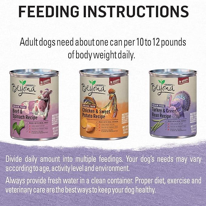 Purina Beyond Gravy, Beef, Chicken or Turkey in Gravy Ground Entree Grain Free Wet Dog Food Variety Pack - (Pack of 6) 12.5 oz. Cans - PAWPICO