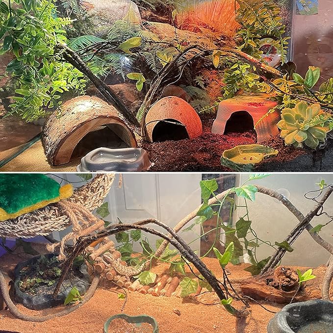 PINVNBY Bearded Dragon Hammock,Reptile Lizard Lounger Natural Seagrass Habitat Decoration Reptiles Tank Accessories Jungle Climber Vines Flexible Leaves Climbing Decor for Gecko Chameleon Snakes PINVNBY