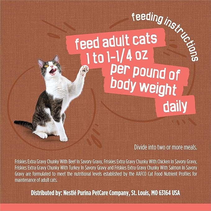 Purina Friskies Extra Gravy Wet Cat Food Chunky 24ct Variety Pack (With Chicken, Turkey, Salmon, Beef) - (Pack of 24) 5.5 oz. Cans - PAWPICO