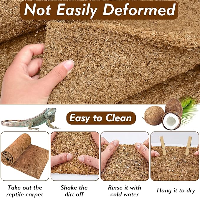 ZeeDix 10 Pieces Coconut Fiber Reptile Substrate Mat, 14 x 14 inches Natural Coco Coir Mat Turtle Bedding Tortoise Carpet Reptile Terrarium Liner for Lizard Snake Turtle Gecko Bearded Dragon ZeeDix
