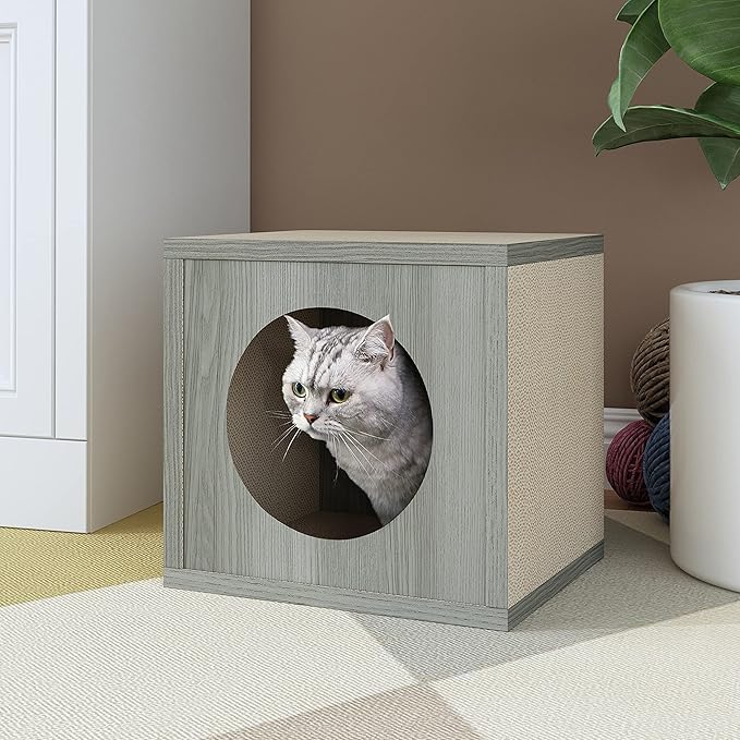 Way Basics Cat Scratching Post House Cube Scratcher (Tool-Free Assembly) - PAWPICO