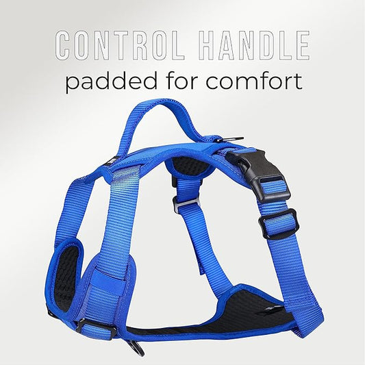TUG Dog Harness with 2 Leash Connection Points | Adjustable, Padded, Lightweight Harness | Handle on Back | No-Pull Front Clip (Small, Blue) TUG