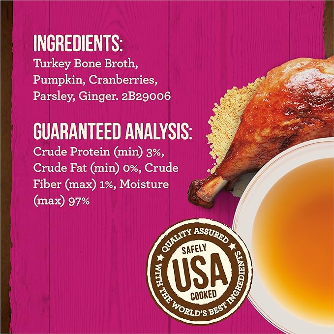 Merrick Grain Free Bone Broth, Premium Human Grade And Gluten Free Dog And Cat Food Topper Pouches, Turkey - 16 oz. Pouch - PAWPICO