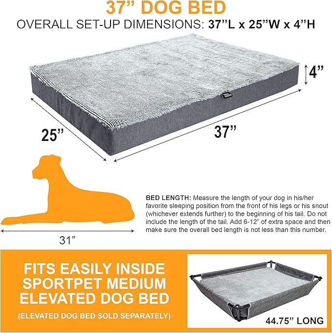 SportPet Designs Deluxe Dog Mattress, Water-Resistant Liner Pet Bed, Reversible, Top Memory Foam - Large, Gray (CM-10060-CS01) - PAWPICO