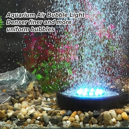 LED Aquarium Air Bubble Light, Underwater Fish Tank Bubblers Stone Disk, 16 Color Fish Tank Light, Aquarium Light for Plants with 11 Lamp Beads, Air Tube and Remote Control, 1 Set CAPASTEC