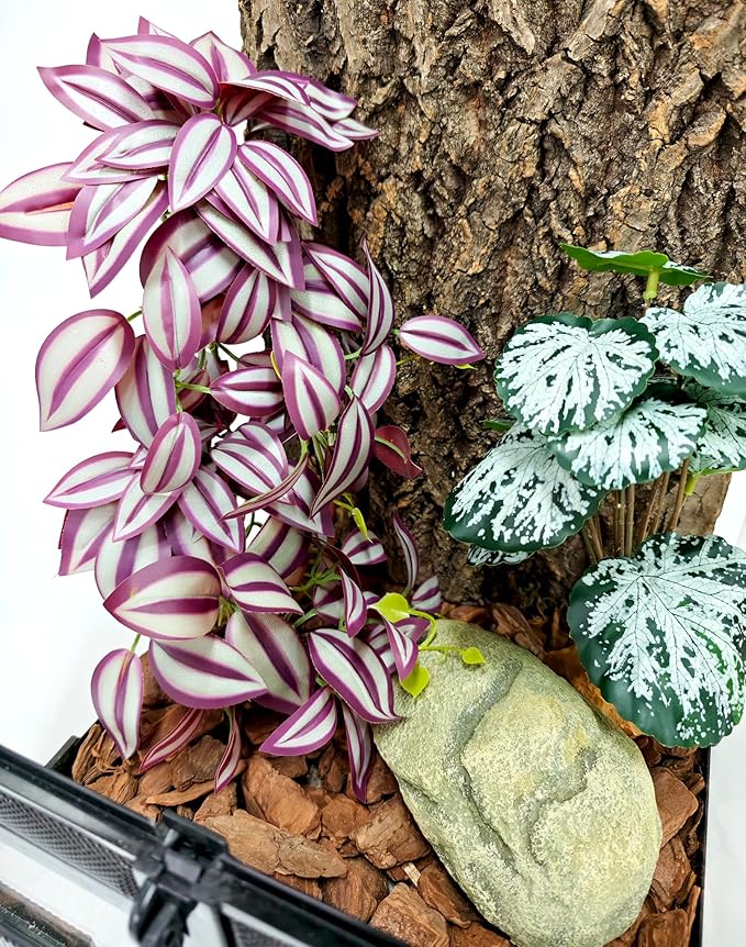 Woyrise 2 Pack Reptile Plants, Terrarium Hanging Plant Vines, Artificial Leaves with Suction Cup, Bearded Dragon Tank Accessories for Gecko Lizard Snake Frog Tortoise Decorations - Zebrina Purple Woyrise