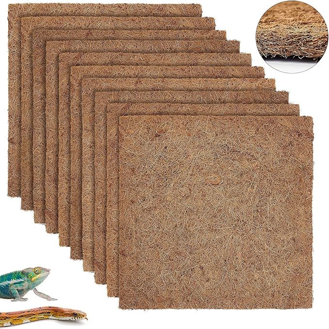 ZeeDix 10 Pieces Reptile Carpet- 12 x 12 inches Natural Coconut Fiber Pet Mat Tortoise Carpet Mat Coco Fiber Substrate Liner Pet Terrarium Liner for Lizard Turtle Snake Gecko Bearded Dragon ZeeDix