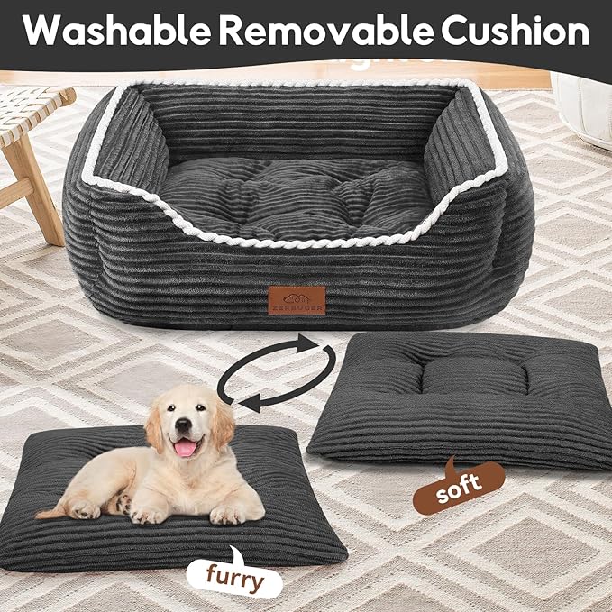 Rectangle Cat Dog Bed for Large Medium Small Pets Indoor Outdoor Machine Washable Sleeping Sofa Non-Slip Bottom Soft Puppy Bed Durable Orthopedic Calming Pet Cuddler (Medium, Dark Grey) - PAWPICO