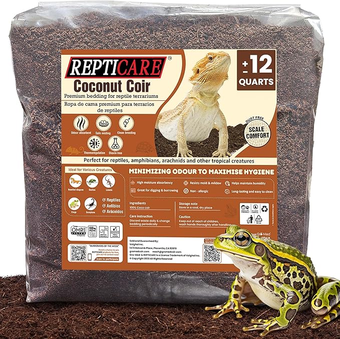 ReptiCare Coconut Fiber Substrate for Reptiles 12 Q, Organic Ready to Use - Odor Absorbent Coco Coir Terrarium Bedding for Ball Pythons, Boas, Snakes, Tortoises, Geckos, Frogs and Tarantulas Gro-Med
