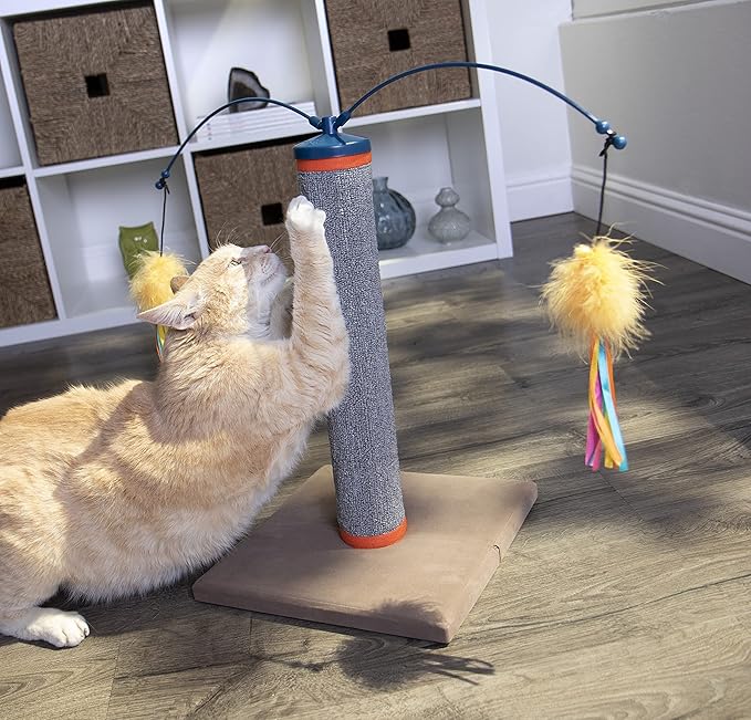 SmartyKat Scratch 'N Spin Carpet Cat Scratching Post with Spinning Wand Toys - Gray, One Size - PAWPICO
