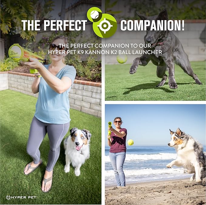 Hyper Pet Tennis Balls for Dogs (Pet Safe Dog Ball Dog Tennis Balls for Exercise & Training) Dog Ball Interactive Dog Toys work with Hyper Pet K9 Kannon K2 Dog Ball Launcher - 4 Pack 2.5" Green - PAWPICO