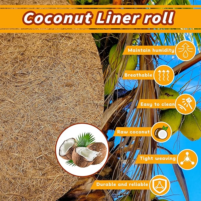 Hamiledyi Reptile Carpet Coconut Fiber Substrate Coco Liner Roll 157x15.7in Lizard Cage Mat Natural Coco Fiber Bedding for Bearded Dragon,Turtles,Iguana,Tortoise Pad Garden Decoration Hamiledyi