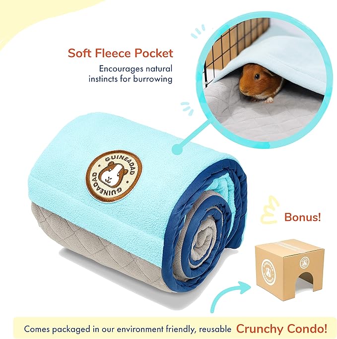 GuineaDad Liner | Guinea Pig Fleece Cage Liners | Guinea Pig Bedding | Burrowing Pocket Sleeve | Extra Absorbent Bamboo | Waterproof Bottom (C&C 2x4, Blue) GuineaDad