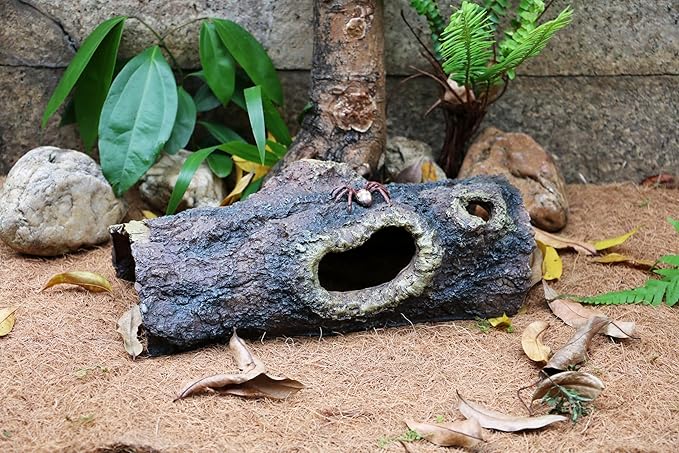 Reptile Hides Resin Hollow Tree Trunk Hideout – Reptile and Amphibians Caves. Premium Non-Toxic Decorative Resin for Terrariums. Ideal for Lizards,Snakes,Geckos,Frogs,Spiders,Scorpions... Large Size PAWPICO
