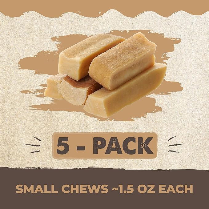 Mighty Paw Yak Cheese Chews for Dogs | All-Natural Long Lasting Pet Treats. Odorless and Great for Oral Health. Limited-Ingredient Chews for Puppies & Power-Chewers (Small, 5 Pack) - PAWPICO