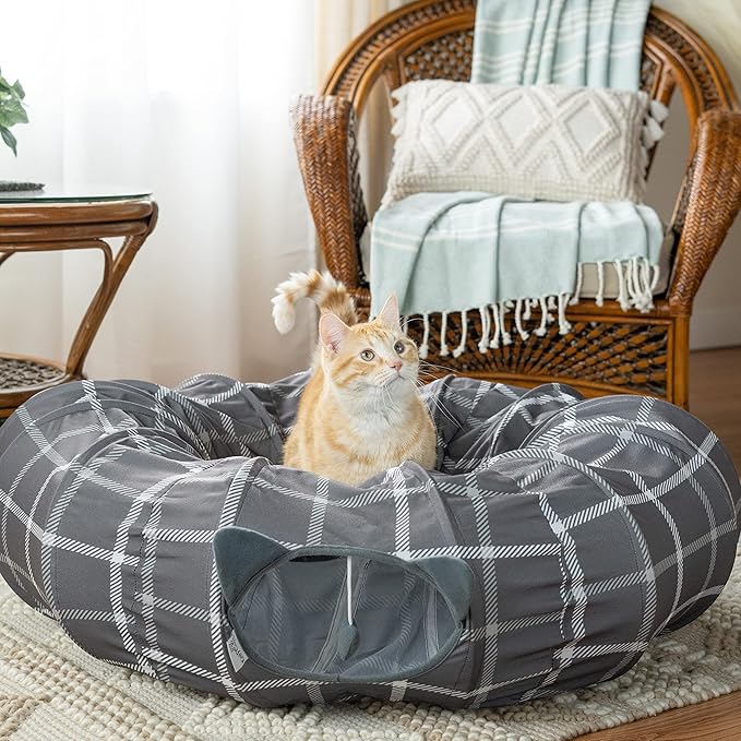 Kitty City Large Cat Tunnel Bed, Cat Bed, Pop Up Bed, Cat Toys, Gray - PAWPICO