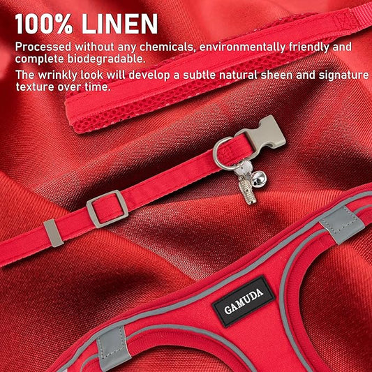 GAMUDA Small Pet Harness Collar and Leash Set, Step in No Chock No Pull Linen Fabric Soft Mesh Dog Vest Harnesses Reflective for Dogs Puppy Cats Kitten Rabbit (Red, XS) GAMUDACollarsCollection