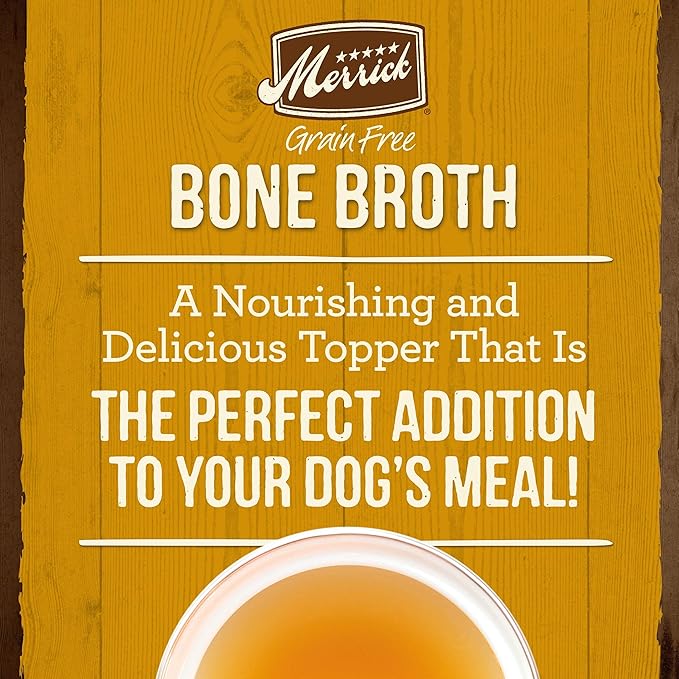 Merrick Grain Free Bone Broth, Premium Human Grade And Gluten Free Dog And Cat Food Topper Pouches, Chicken - 16 oz. Pouch - PAWPICO