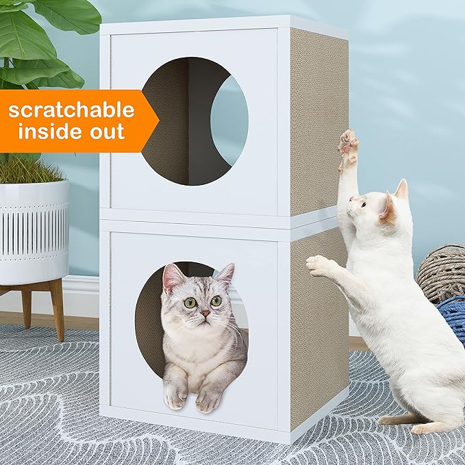 Way Basics Cat Scratching Post House Cube Scratcher (Tool-Free Assembly) - PAWPICO