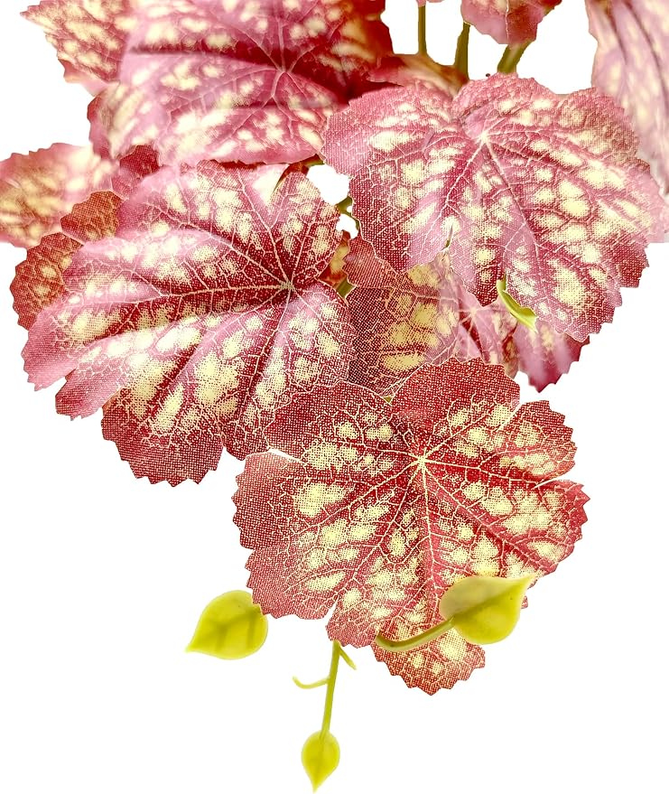 Woyrise Reptile Plants, Terrarium Hanging Plants Vines for Reptile Tank, Amphibian Habitat Leaves Decor with Suction Cup for Bearded Dragon Lizard Snake Gecko Frog Hermit Crab - 2Pcs Pink Heuchera Woyrise