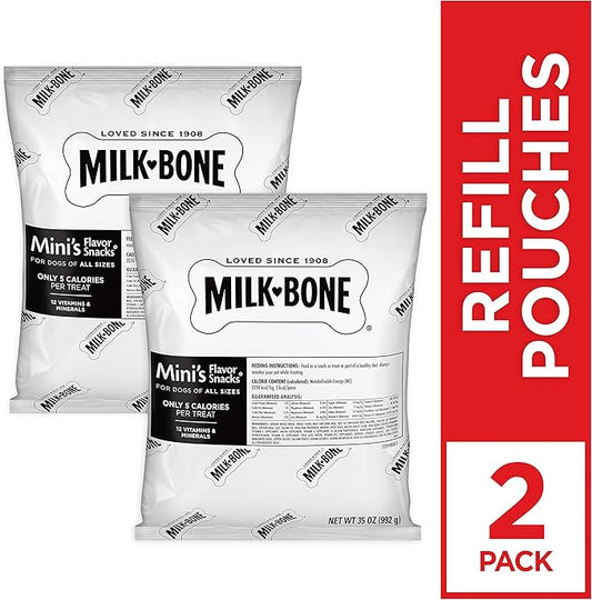 Milk-Bone Mini's Flavor Snacks Dog Treats, 35 Ounce Refill Packs (Pack of 2) Crunchy Texture Helps Reduce Tartar - PAWPICO