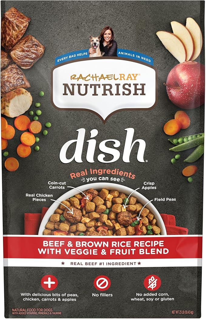 Nutrish Rachael Ray Dish Premium Natural Dry Dog Food with Added Vitamins, Minerals & Taurine, Beef & Brown Rice Recipe with Veggies, Fruit & Chicken, 23 Pound Bag - PAWPICO