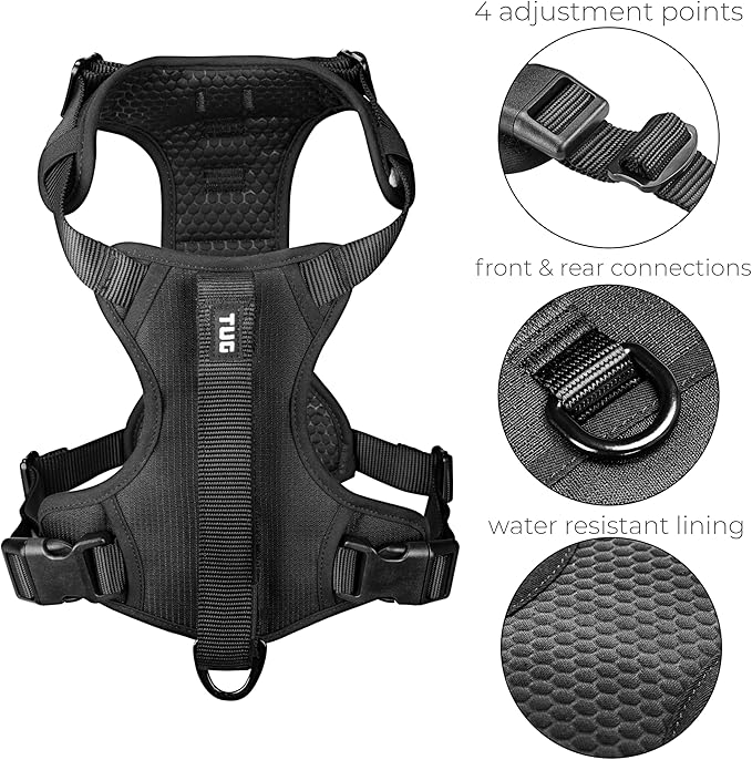 TUG Grab Dog Harness | Integrated Traffic Leash Magnetically Attached for Quick Control (Large/Black) TUG