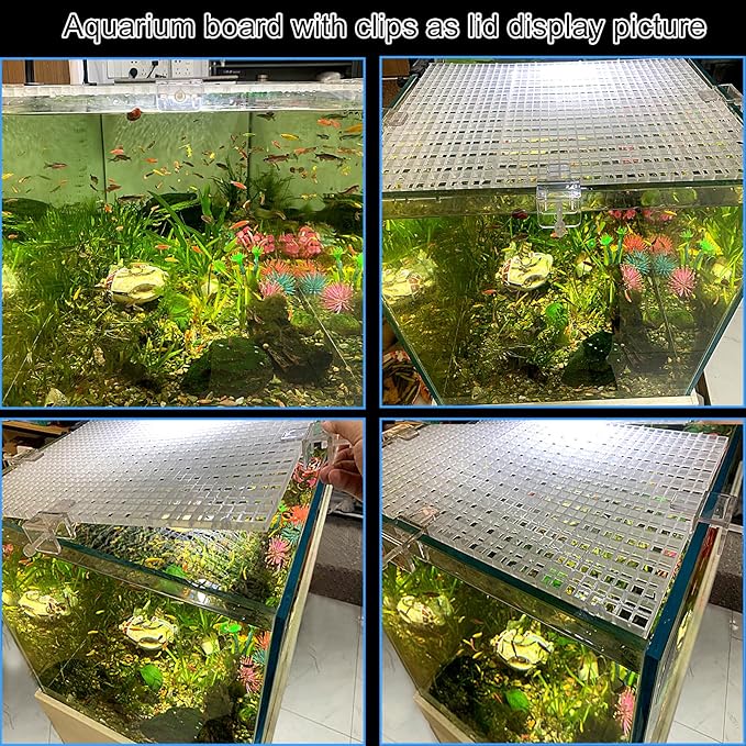 4 Aquarium lid Hood Fish Tank top Cover Terrarium lid Plastic Grid Panel Egg Crate Grate 6 Aquarium Glass Cover Board Clip Weramics