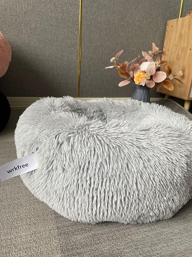 Orthopedic Dog Bed Small,Puppy Bed Washable,23 inches Donut Fluffy Small Pet Beds,Calming Anti Anxiety Round Fits up to 25 lbs Soft Warm Pets Beds for Puppies Indoor,Grey - PAWPICO