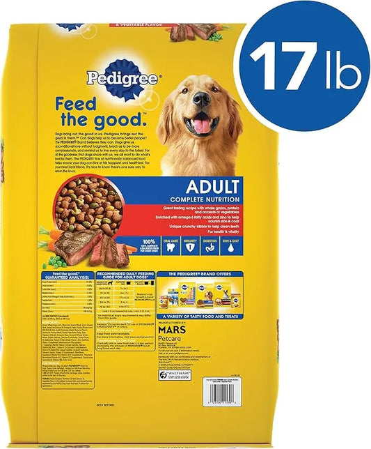 PEDIGREE Complete Nutrition Adult Dry Dog Food Grilled Steak & Vegetable Flavor Dog Kibble, 17 lb. Bag - PAWPICO