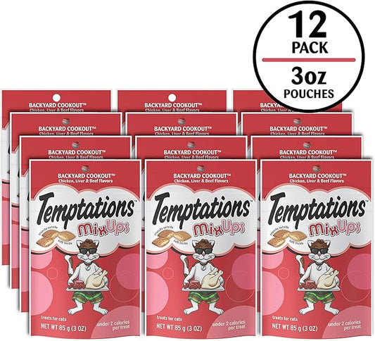 Temptations MixUps Backyard Cookout Flavor Crunchy and Soft Cat Treats, 3 oz. Pouch (Pack of 12) Temptations