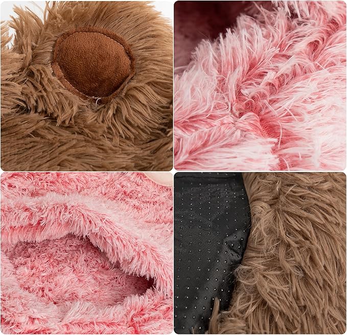 Cat Bed with Cover Cave - Dog Cave Bed with Standing Paws,Covered Round Kitten Bed with Hooded Blank - PAWPICO